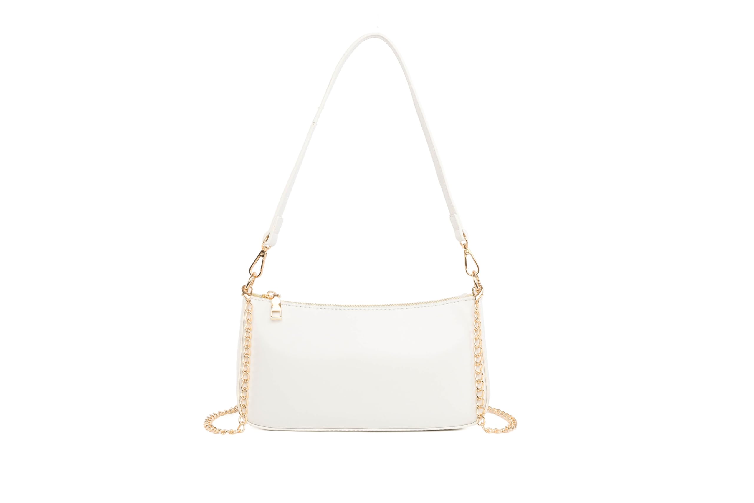 feujury Small Shoulder Bag for Women Trendy Purse Retro Vegan Leather Hobo Purses Clutch Tote HandBags with Zipper Closure (White)