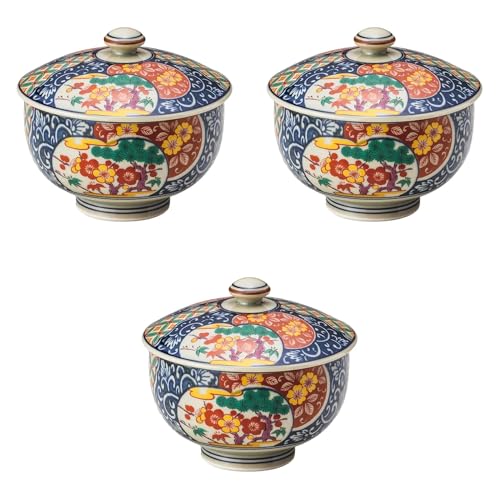 Set of 3 Old Imari Shochikubai Plum with Lid [9.5 x 8.5 cm (180 cc)] | Sencha with Lid (Arita Ware), Arita Ware Setomonohonpo, Set of 3