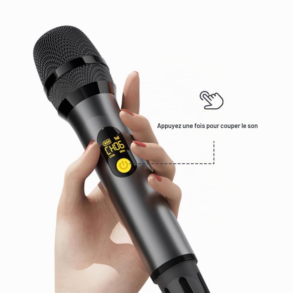 VOVIGGOL Micro sans Fil Professionnel en Métal 2 Pièces, UHF Système Microphone Dynamique sans Fil, Microphone de Karaoké avec Récepteur Rechargeable pour Chant, Fêtes, Soirées, Églises, Mariages