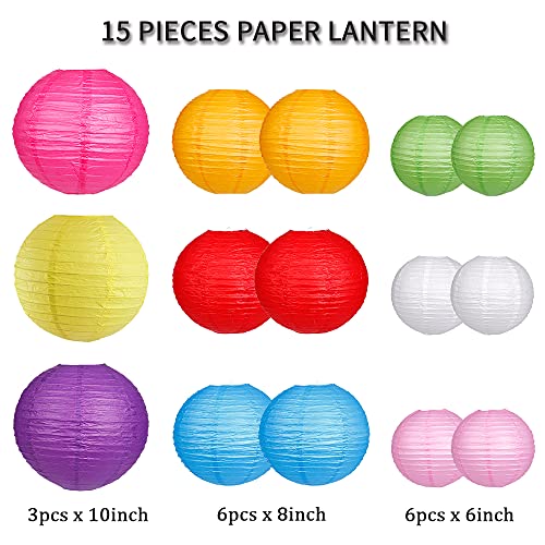 Image of Paper Lanterns Decorative, Party Supplies for Wedding Rainbow Birthday Party Mexican Fiesta Decorations Colorful 15pcs