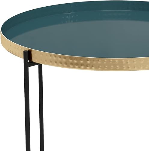 Miniatura 4 de SIMPLIHOME Layton Moderna mesa auxiliar redonda de metal de 19 pulgadas de ancho en color verde azulado, para sala de estar y dormitorio