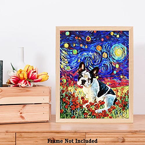 Bestbuddy Pet 8X10 Unframed Starry Night Styled French Bulldog White Black Animals Lover Family Peace Love Oil Painting Art Print Poster Wall Decor Ap073 #TOP6