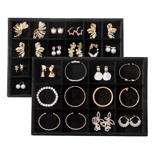Image of Large Velvet Jewelry Tray Display Drawer Inserts 2 Pack