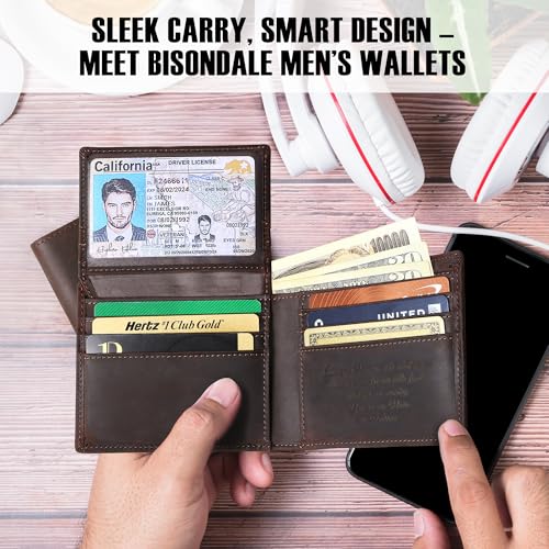 Personalized Wallet for Men – Custom Engraved RFID Blocking Leather Bifold – Slim Front Pocket Wallet with ID Window, 11 Card Slots – Gift for Dad, Husband, & Boyfriend, Brown4