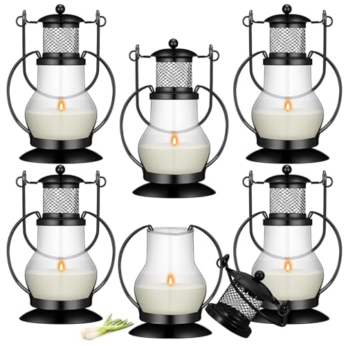 Tioncy 6 velas de citronela para exteriores con soporte de metal vintage de 5.5 pulgadas, velas perfumadas de citronela natural de cera de soja para el hogar, patio, porche, camping, decoración