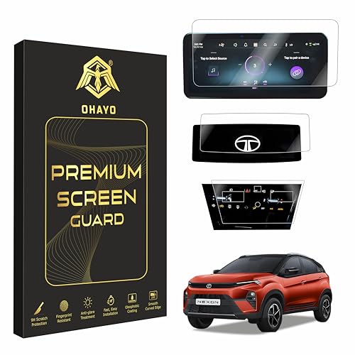 Image of OHAYO 3 Pack Screen Protector for Tata Nexon 2024 Creative+ & Creative+ S | 10.25 inch Infotainment (Round Corners) + Steering Control + AC Panel Edge-to-Edge Protection | 9H Hardness, Military Strength, Scratch Resistant, HD Clear | Not Tempered Glass