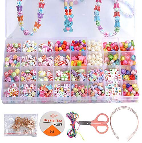 Bijoux de perles pour enfants, perles à enfiler, perles acryliques, pour bracelets, perles à enfiler, perles de bricolage, lot de 32 couleurs Cover