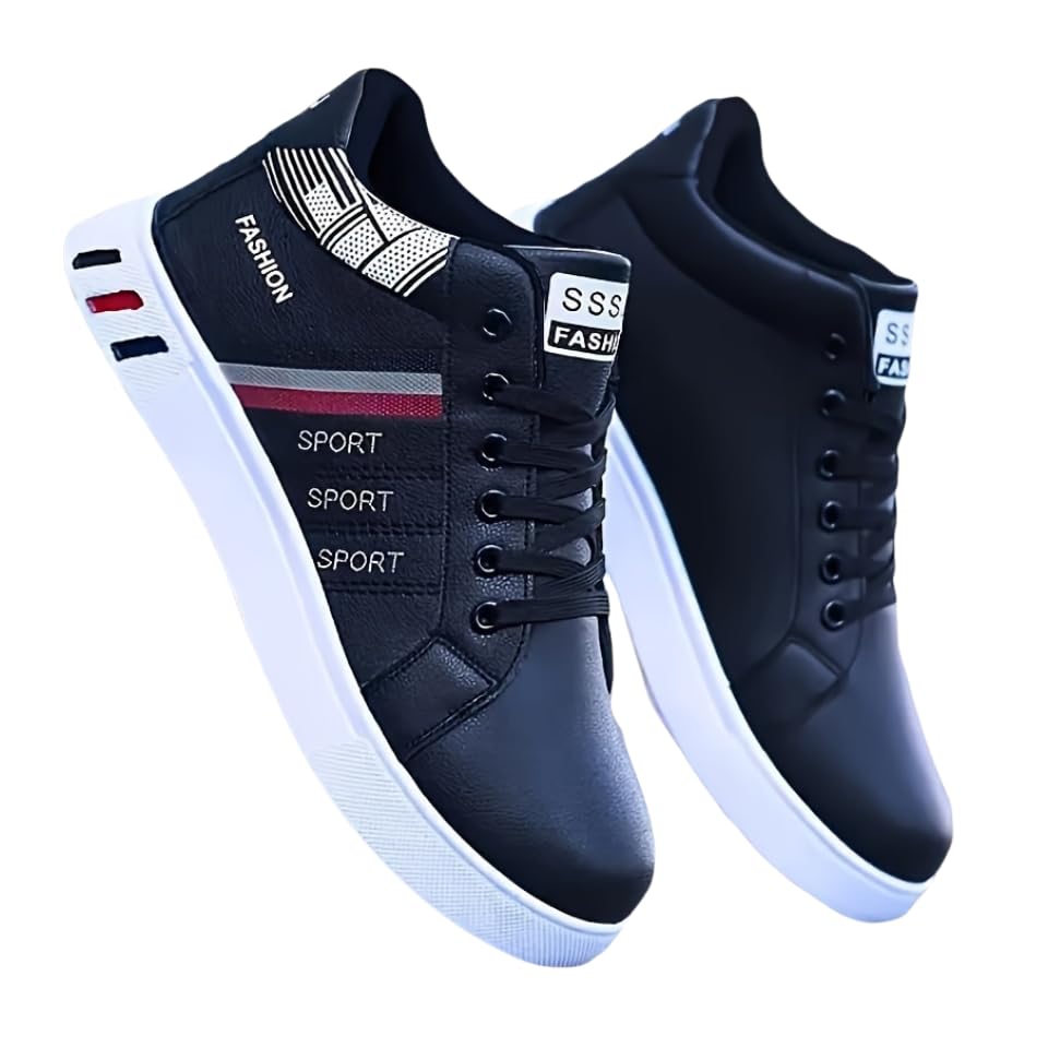 Hhhchpm Men's Solid Color High Top Skateboarding Sneakers, Durable Non-Slip Lace-Up Shoes for Outdoor Activities