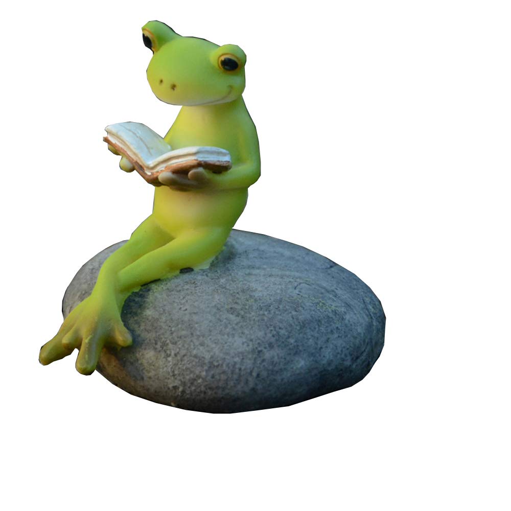 Gemmia Miniature Fairy Garden Reading Statue- Peaceful Reading Frog Figurine