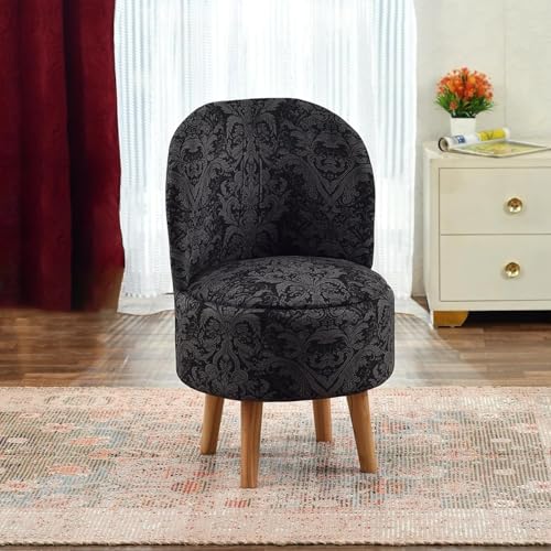 Image of NACIA Elegant Velvet Printed Ottoman Chair | Dressing Table Chair for Bedroom Makeup Room Decor | Modern Upholstered Ottoman with Wooden Legs for Living Room & Home (18x18x32 Inches, Black)