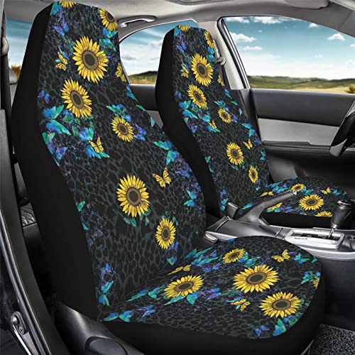 Xoenoiee Car Seat Covers High Back Design For Front Seats, Butterfly Sunflower Leopard Pattern Universal Fit Vehicle Seat Cushion Protectors For Suv, Pickup Truck, Sedan - Pack Of 2 #TOP2