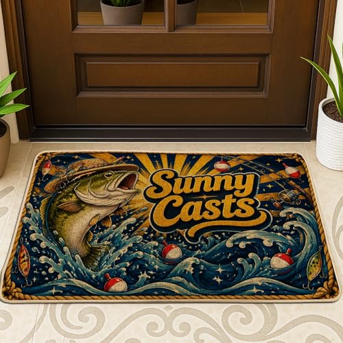 Fish Welcome Fußmatte, Outdoor, Vintage, Wellen, Angeln, Bobbers...