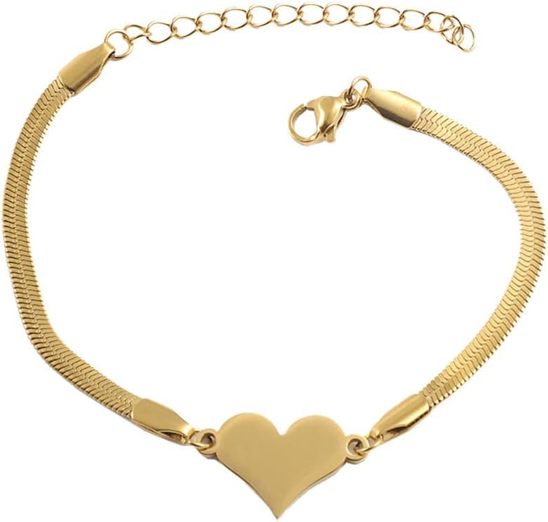 Whispered Love Snake Chain Heart Bracelet for Women Stainless Steel Adjustable Extender