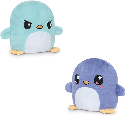 TeeTurtle Pingüino Plushmate reversible morado estrellado azul claro enojado muestra tu estado de ánimo sin decir una palabra