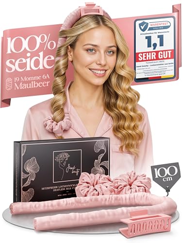 Jamé beauty® Heatless Curls - Lockenwickler über Nacht I 100% Maulbeer-Seide-Lockenband mit 2 Scrunchies & Haarklammer - Ideal für Overnight Curls I Locken ohne Hitze - Seidig-glatt & definiert