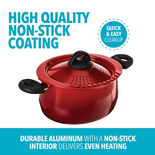 Bialetti Oval Aluminum 5.5 Quart Pasta Pot With Strainer Lid, Nonstick, Red #TOP3