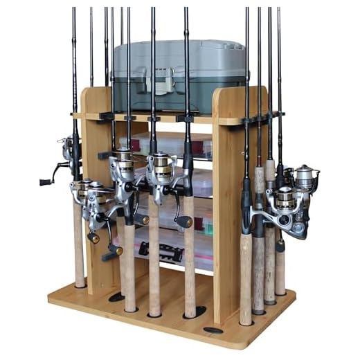 Rush Creek Creations 14 Fishing Rod Rack with 4 Utility Box Storage Capacity & Dual Rod Clips - Features a Sleek Design & Wire Racking System
