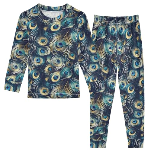 ALAZA Blue Peacock Feather Colorful 2 Piece Pajama Set Long Sleeve Top and Pants Sleepwear Unisex