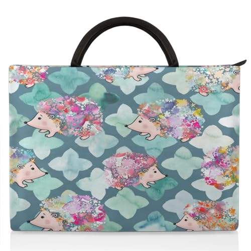 Watercolour Flower Hedgehog Laptop Sleeve with Handle Waterproof Computer Carrying Case
