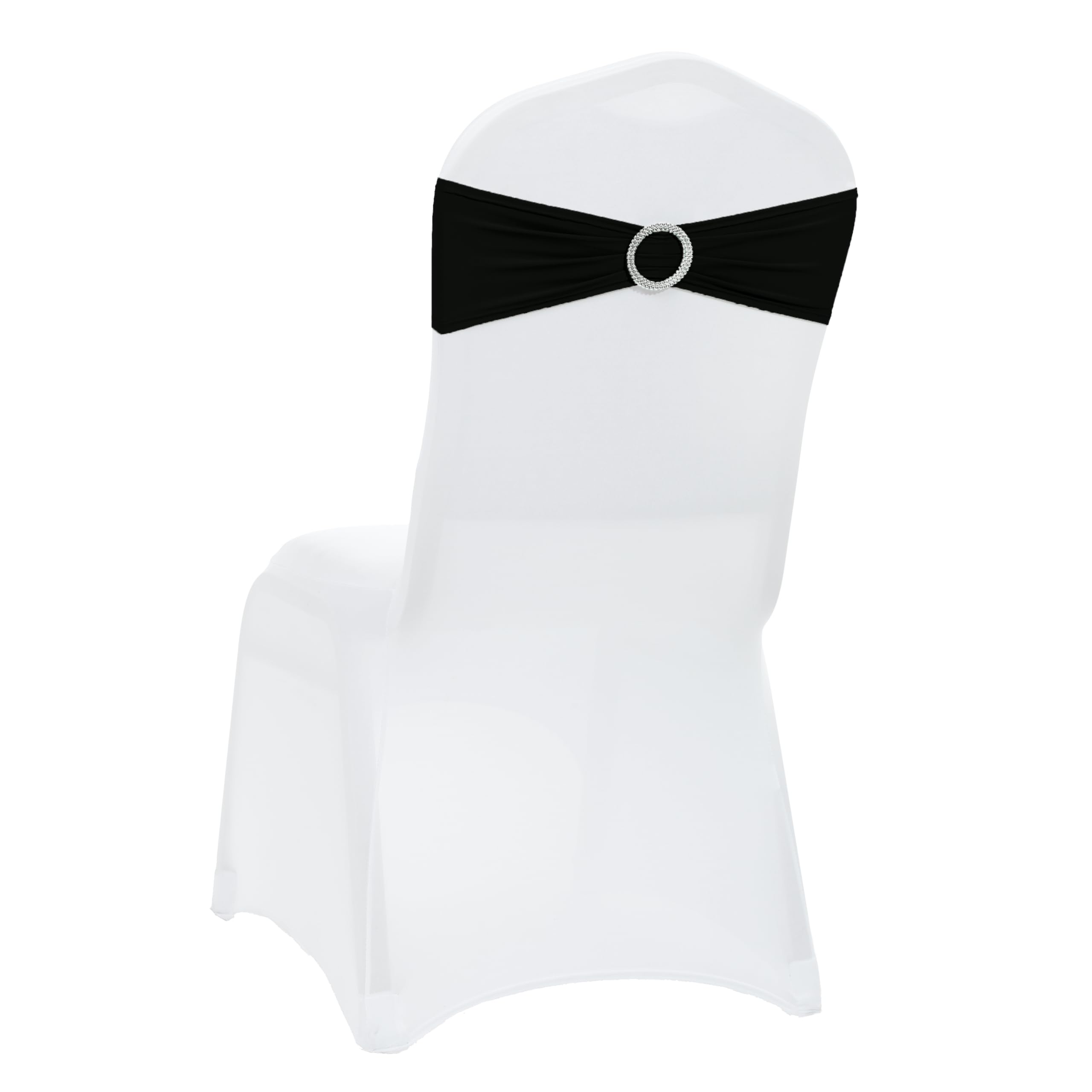 VDS - Black | Spandex Chair Sashes Bows | 200 PCS | Stretch Elastic Banquet Universal Folding Chair Band Tie with Silver Buckle Slider for Wedding Party Conference Celebration Event Decoration โ image 1