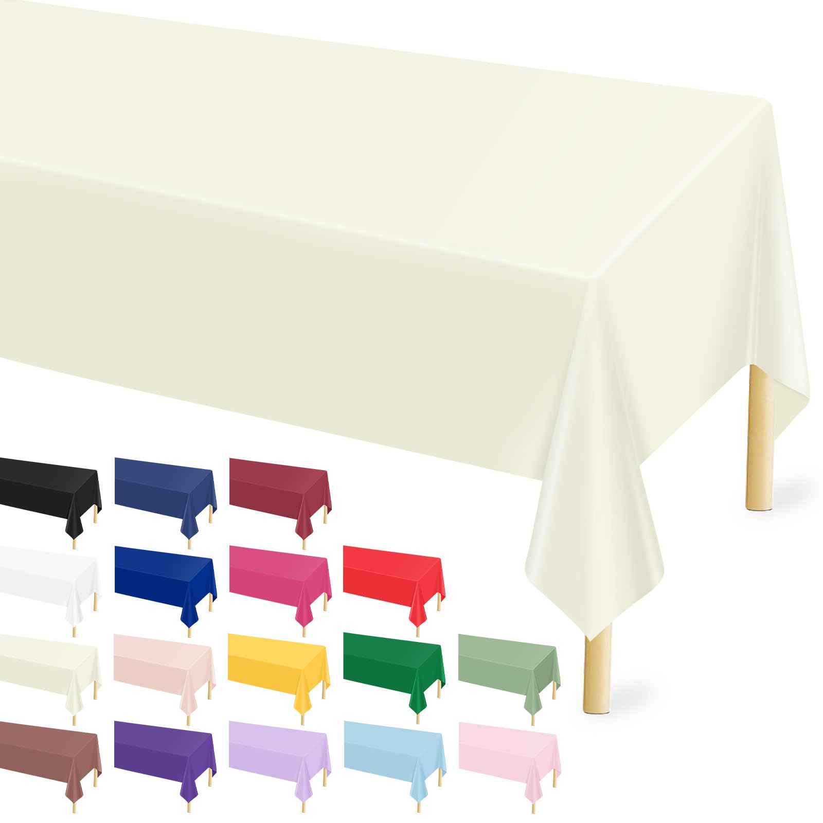Mulbozy Ivory Plastic Table Cloth Disposable 12 Pack, 54 × 108 Inch, Beige