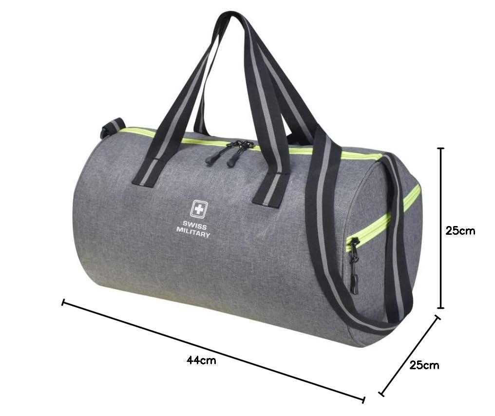 Swiss Military Duffle Bag For Gym, s For Travel, Men, Women| Spacious Gym Bag, Adj. Shoulder Strap & Comfortable Handle, Premium Polyester, Durable Zippers, Multi-Purpose, 27L, Grey, 25 Centimeters Swiss Military Duffle Bag For Gym, s For Travel, Men, Women| Spacious Gym Bag, Adj. Shoulder Strap & Comfortable Handle, Premium Polyester, Durable Zippers, Multi-Purpose, 27L, Grey, 25 Centimeters