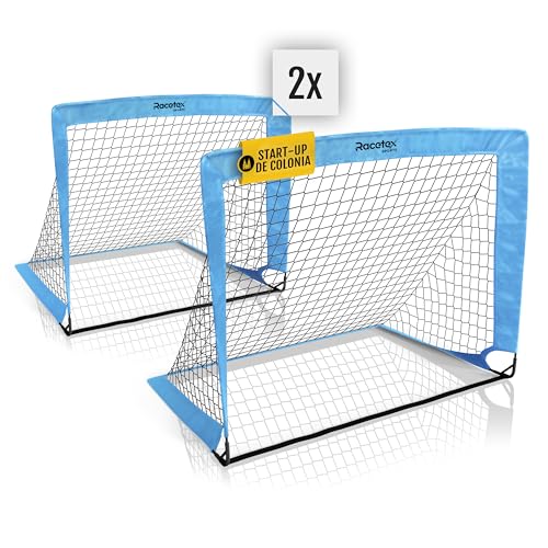Racetex Set x 2 Porteria Futbol niños - Porterias de Futbol para niños Incluye práctica Bolsa para Transportar - [Versión con Postes Reforzados de Fibra de Vidrio] (Azul Claro)
