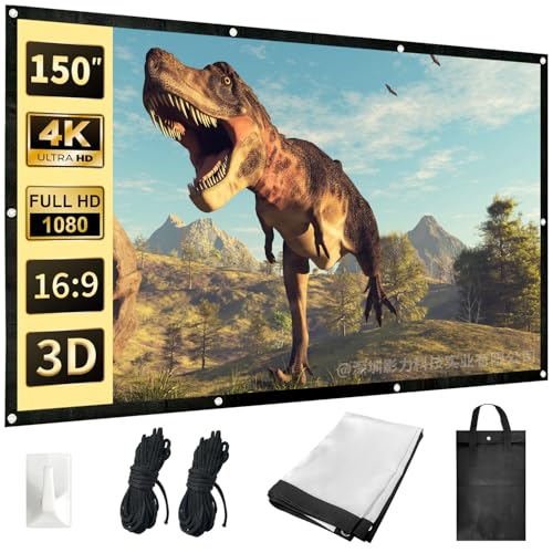 Solarsea 150-Inch Foldable Portable Projector Screen,Thicker 16:9 Indoor/Outdoor Movie Screen?Projector Screen - for Classroom, Party, Home, Office