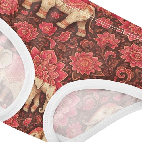Joisal Cotton Girls Underwear Toddler White Elephant Ornate Florals Panties for Girl Artistic Kids Undies Briefs 2t4