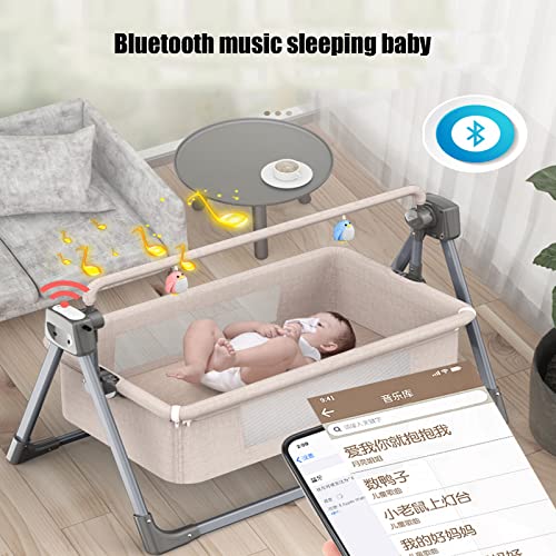 Bueuwe Portable Electric Baby Cradle Baby Swing Crib, 5-gear Microwave Adjustable Rocking Cribs,Foldable Bedside Bassinet with Music and Timing for Infant Newborn,gray - Image 6