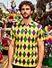 Funny World Men's Mardi Gras Shirts Dry Fit Sleeve Moisture Wicking Carnival Plaid Golfs Shirt Fat Tuesday Polo, Harlequin, Medium