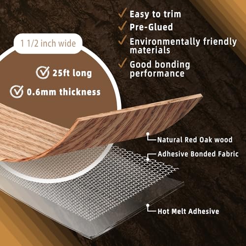 Image of GSCIT Club Red Oak Edge Banding, 1 1 /2 inch x 25ft roll of Veneer Edge Banding Pre-glued Flexible, Wood Tape Banding for Cabinet Repair Furniture