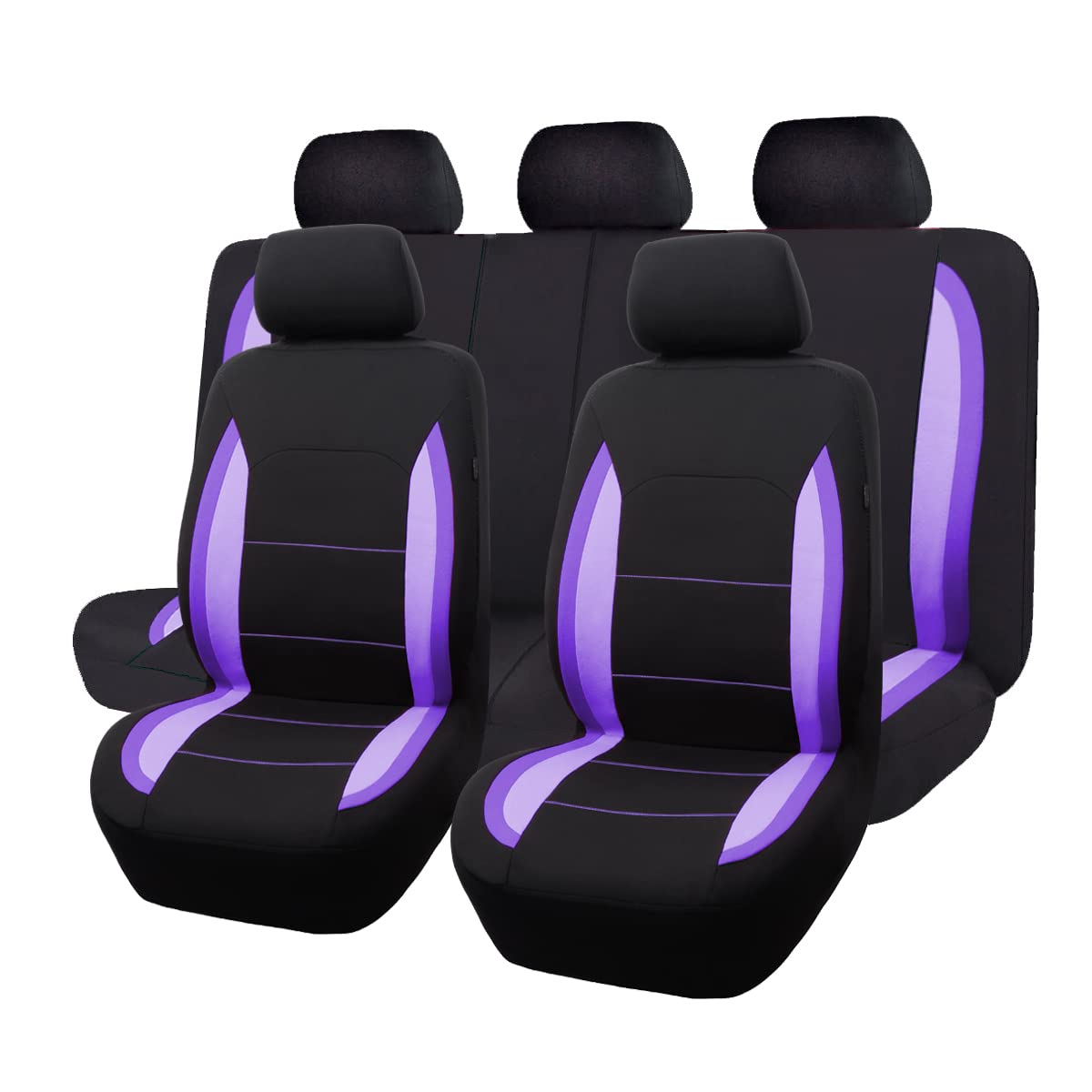 Flying Banner Car Seat Covers Front Seats Rear Bench Polyester car seat Protectors Easy installations Rear Bench Split Classic Man Lady Truck (Full Set -- Low Back, Black Purple & Light Purple)