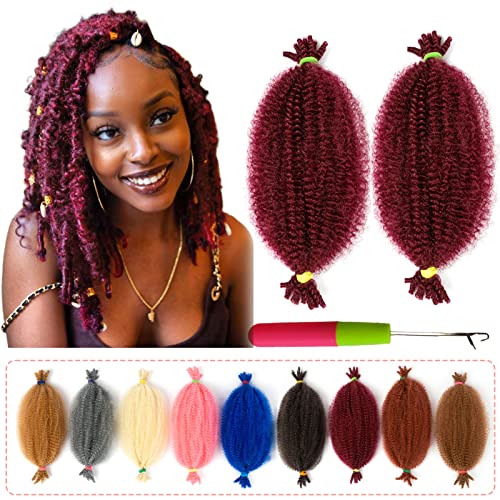 BATISI Marley Twist Braiding Hair for Black Women 2 Packs, 12 Inch Pre-Separated Afro Twist Braiding Hair Burgundy, Pre-fluffed Kinky Twist Hair for Braiding, Wrapping Hair for Soft Locs
