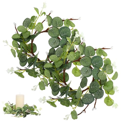 Balacoo 2 Piezas Decorativa para Velas Artificiales Eucalipto y Bayas Falsas Accesorio Festivo para Decoración de Pascua Hogar y Entrada