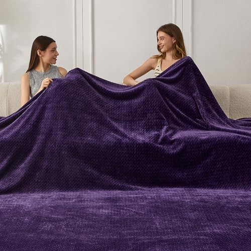 COOVA Oversized King Fleece Blanket 120x120 inches, Soft Cozy Warm Giant Extra Large 10'x10' Blanket for Bed, Sofa, Couch,Travel, Camping, California Huge Big Throw Blanket, Jacquard Pueple