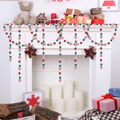 Jetec 16 ft Candyland Christmas Tree Beaded Garland Red Green White Peppermint Sequin Ball Garland Ornament Hanging for Christmas Tree Fireplace Retro Party Decorations by Jetec - Image 4