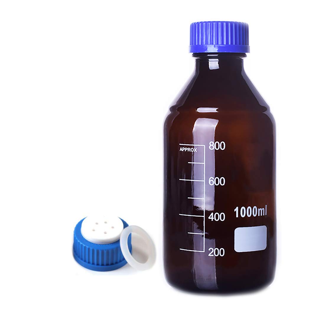 Botella de almacenamiento de medios redonda marrón ámbar de 100 ml a 2000 ml con tapa de fase móvil GL45 de 5 orificios(500ml)