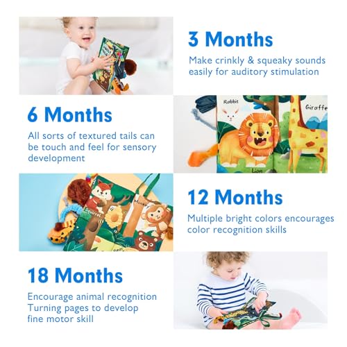hahaland baby books 0-6 monthsinfant tummy time toy sensory toys 6 to 12 months touch feel book travel toy gifts for boy girl 0-3 month baby shower christmas birthday gifts stocking stuffers single