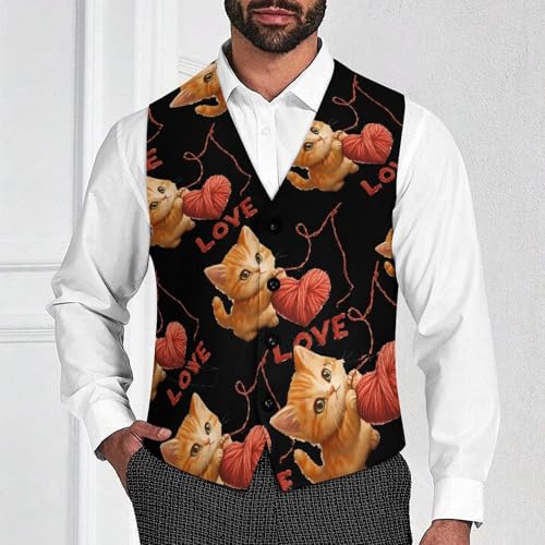 Cat Heart Men's Suit Vests Business Formal Dress Vest V-Neck Waistcoat for Wedding Casual2