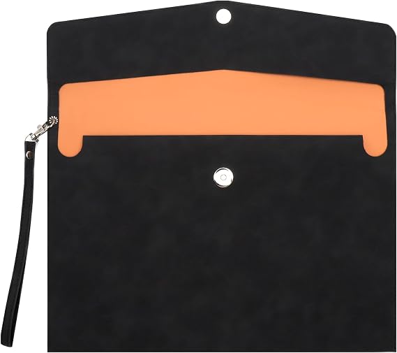 A4 PU Leather Document Case with Carry Handle - Waterproof Document Case with Compartments & Extension File Folder Document Holder Organiser for Paper Stationery & Tablet PC Case - Black