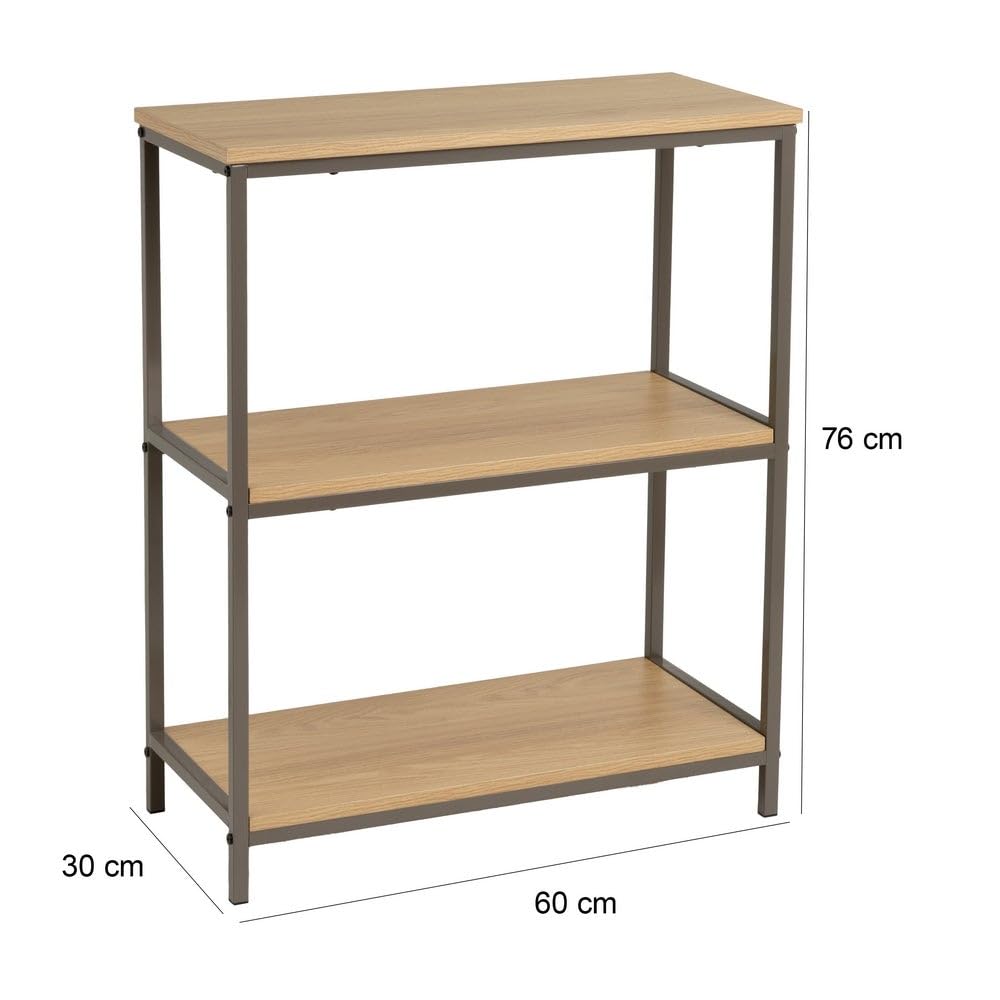 LOLAhome Estantería Cubo de Metal con 3 estantes de Madera Natural de 60x30x76 cm