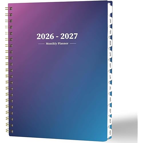 Ymumuda 2026 Monthly Planner - 2 Year Monthly Planner, JAN.2026 to DEC.2027, 8.5" x 11", Large Calendar with Spiral Bound, 24 Coated Tabs,24 Months Perfect for School & Office Schedule,Blue & Purple
