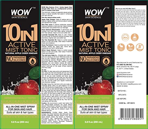 Wow Skin Science Apple Cider Vinegar Facial Toner For Face, Hair, Body - Natural Hair & Skin Care Mist - Hydrating Rose Water Spray For Pore Minimizer- 6.8 Oz #TOP1