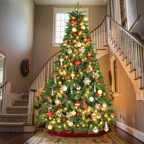 Arlopu 8Ft Pre-Decorated Christmas Tree, Pre-Lit Artificial Holiday Pe&Pvc Mixed Spruce Tree thumb #1