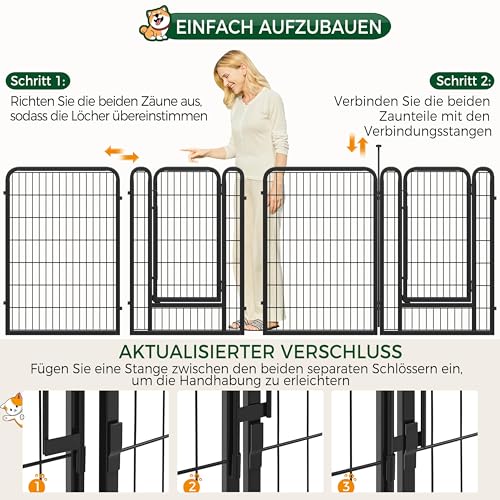 Yaheetech Welpenlaufstall 16-teilig 100cm, Hundezaun mit 2 Türen, Einteilige Verriegelung, Verbindungsstangen mit rundem Kopf, Faltbare Freilaufgehege für Hunde Wohnung und Garten, Aufbau werkzeugfrei