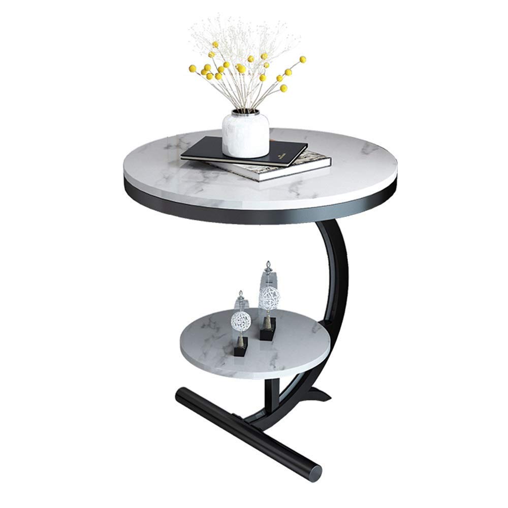 Table basse ronde en marbre véritable et fer forgé noir artisanal