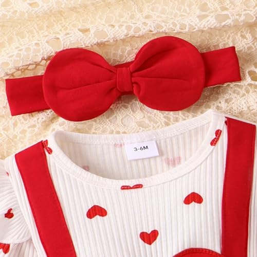 VISGOGO Baby Girl Valentines Day Outfit Romper Dress Ruffles Long Sleeve Heart Print Clothes Jumpsuit with Headband4