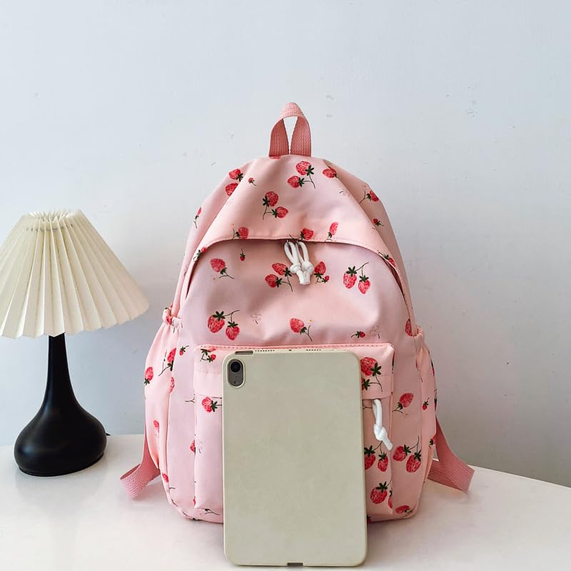 Coquette Strawberry Backpack Cute Aesthetic Fruit Preppy Backpack Nylon Strawberry Daypack Rucksack4
