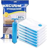 upsimples Vacuum Storage Bags for Clothes with Hand Pump – 5-Pack Space Saver Bags for Travel & Home – Self-Compression Organizer for Blankets, Comforters, Jackets & Sweaters (Vacuum Storage Bags)